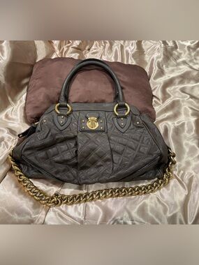 Marc Jacobs Quilted Gray Leather Shoulder Bag with Gold Hardware